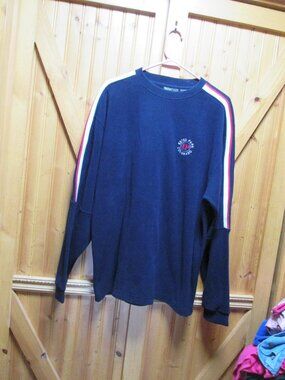 MENS VTG SKI PULLOVER FLEECE RACING STRIPES ARM ESTES PARK COLORADO TECH STYLE